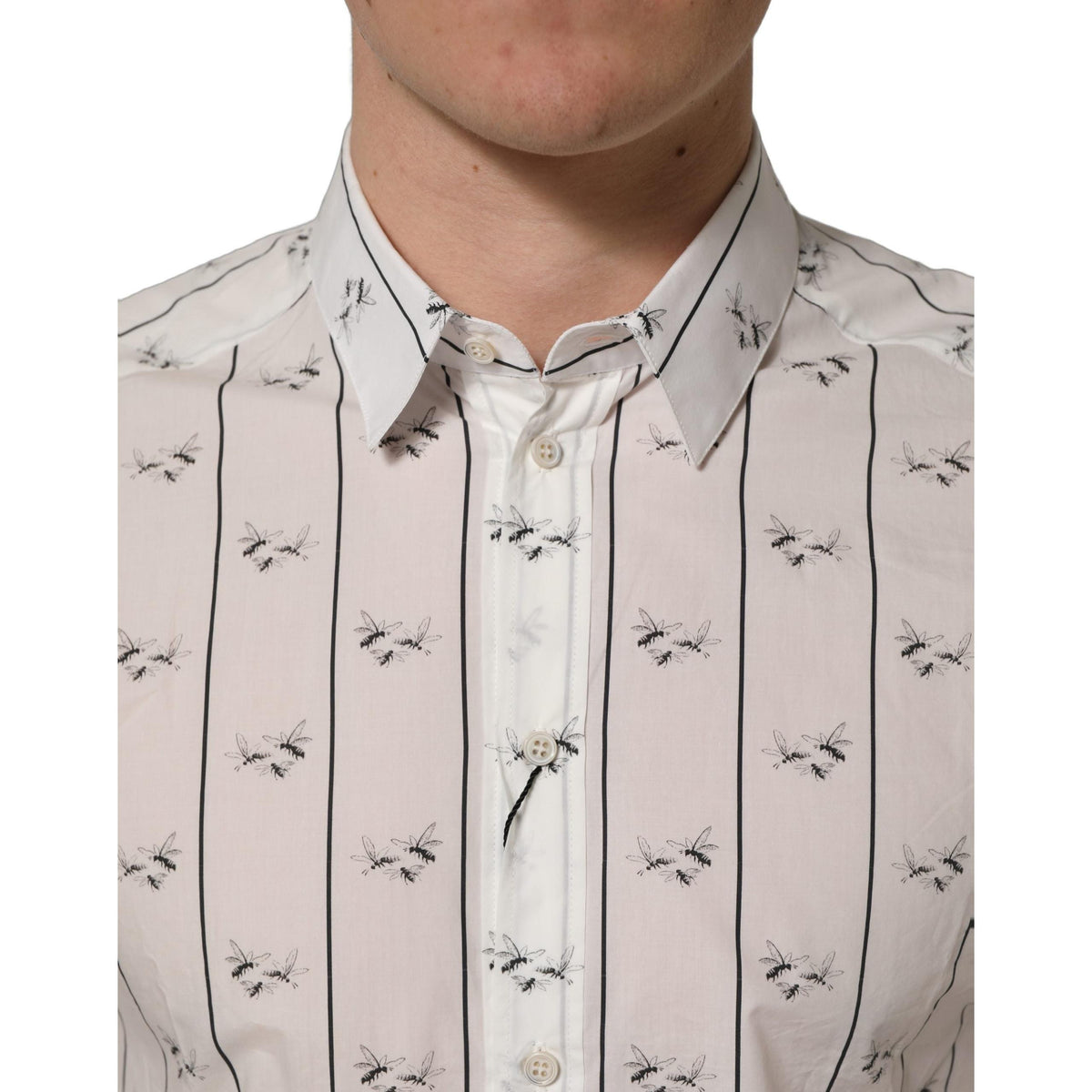Dolce & Gabbana White Bee Print Cotton GOLD Fit Dress Shirt