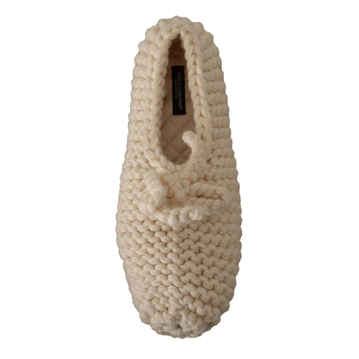 Dolce & Gabbana LA9673 white wool knit ballet flats