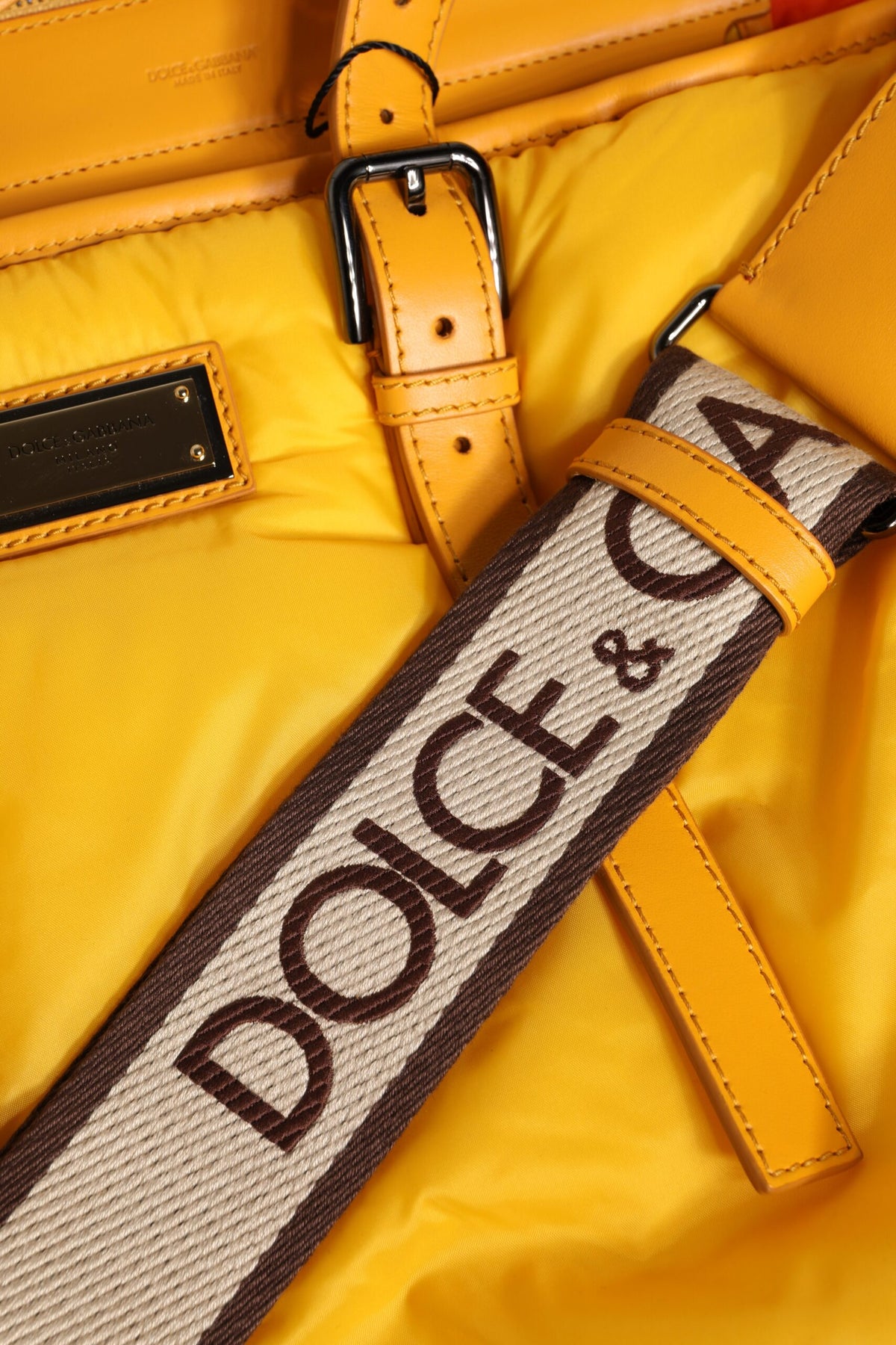Dolce & Gabbana Yellow Orange Nylon Logo Plaque Hand Shoulder Duffle Bag