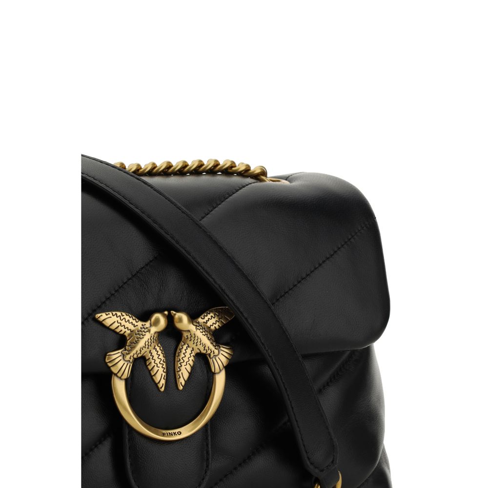 PINKO Black Calf Leather Bos Taurus Shoulder Bag