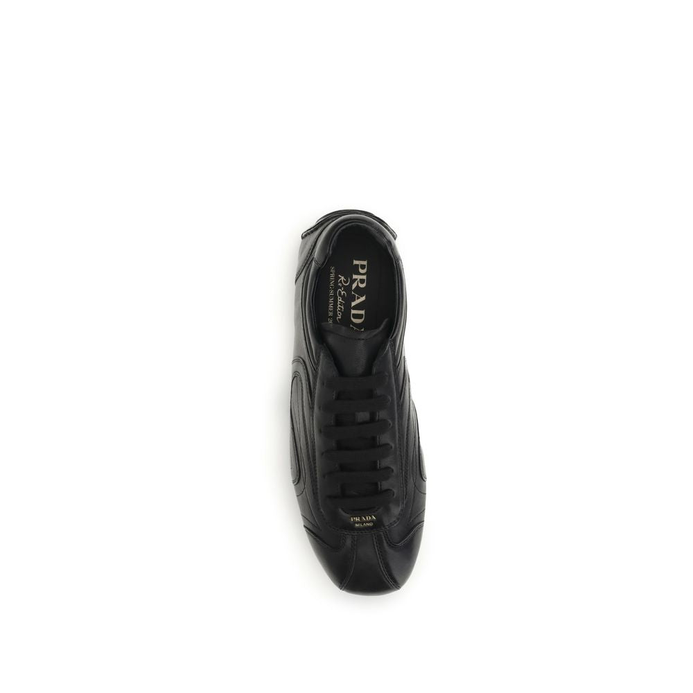 Prada Black Calf Leather Bos Taurus Low Top Sneakers