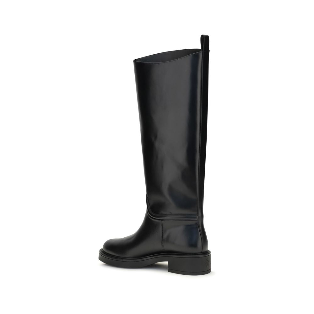 Stuart Weitzman Black Calf Leather Bos Taurus Flat Boots