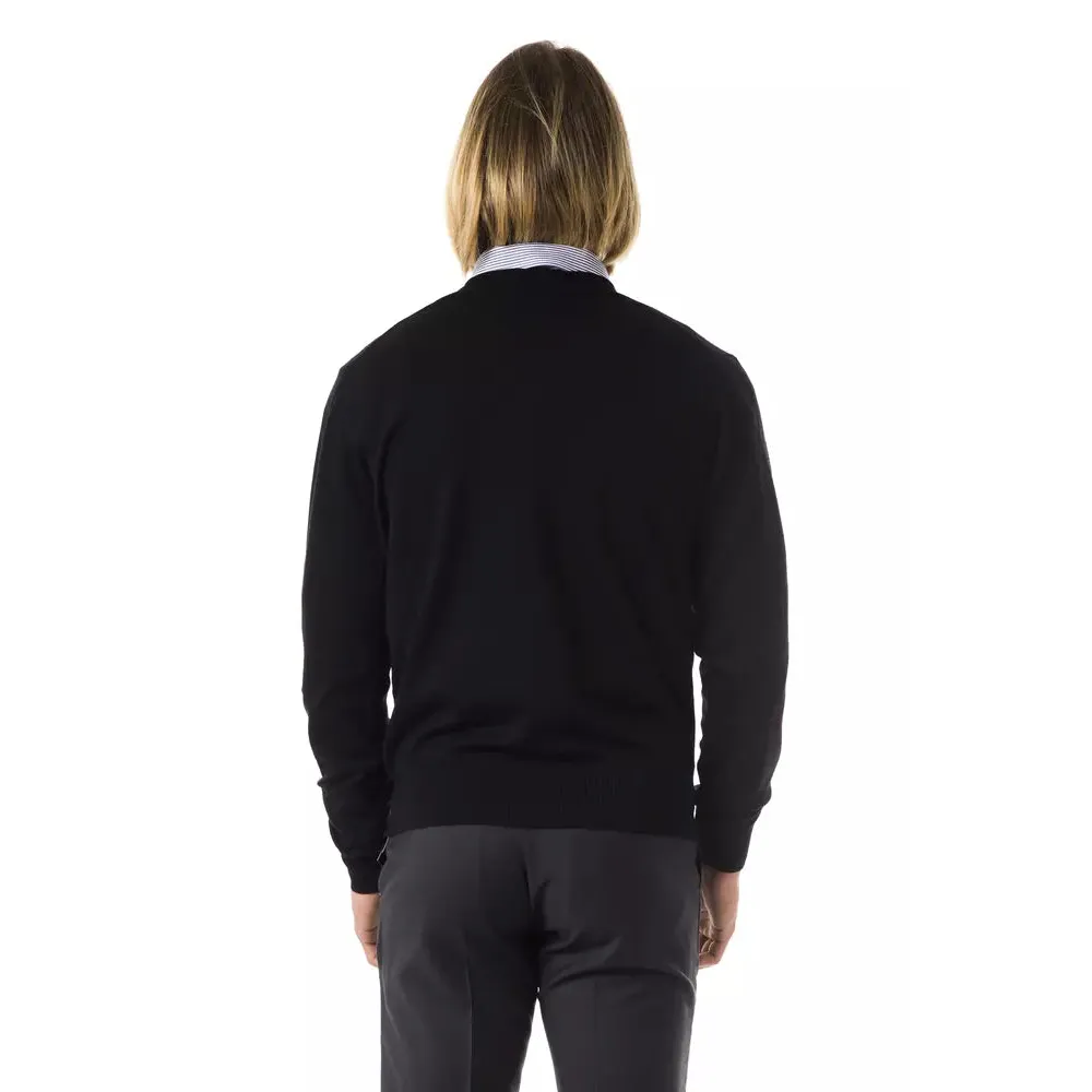 Uominitaliani Black Merino Wool Men Sweater