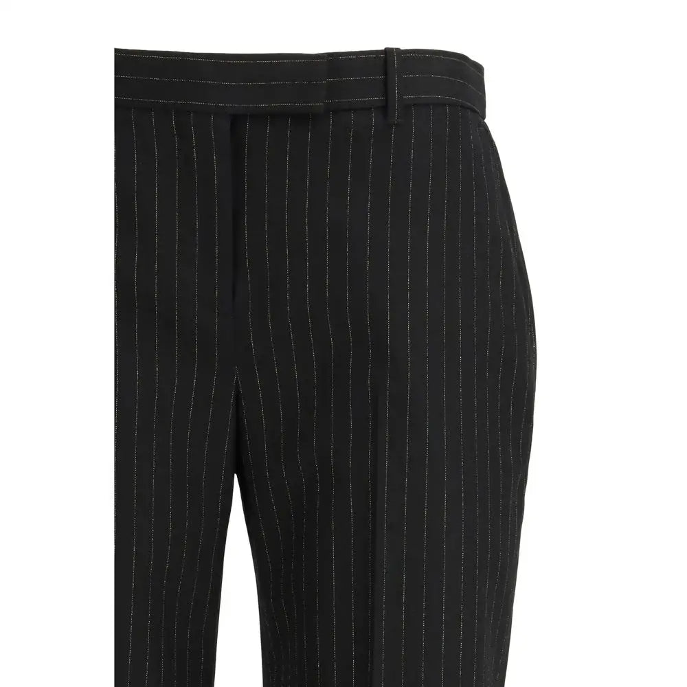 Alexander McQueen black wool pinstripe trousers med sølvtråd