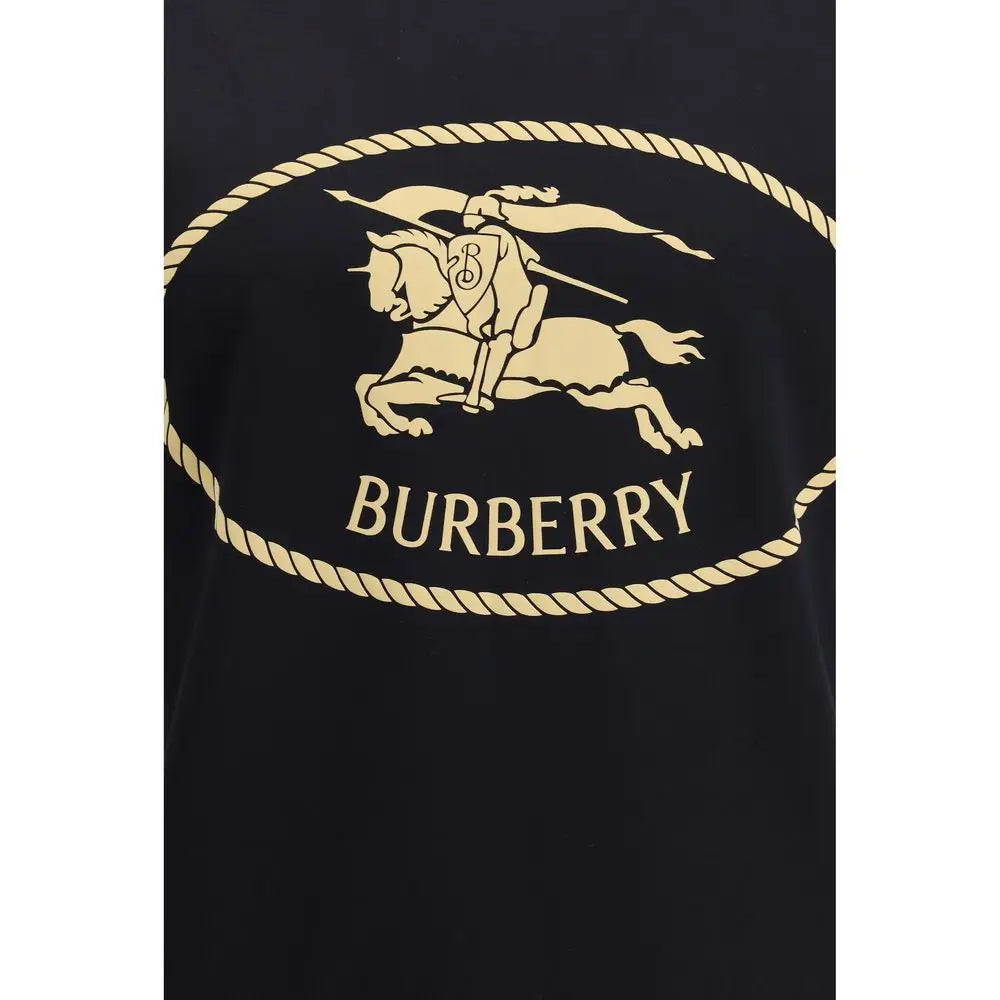 Burberry black cotton t-shirt med guldtrykt ridderlogo i rebdetaljer