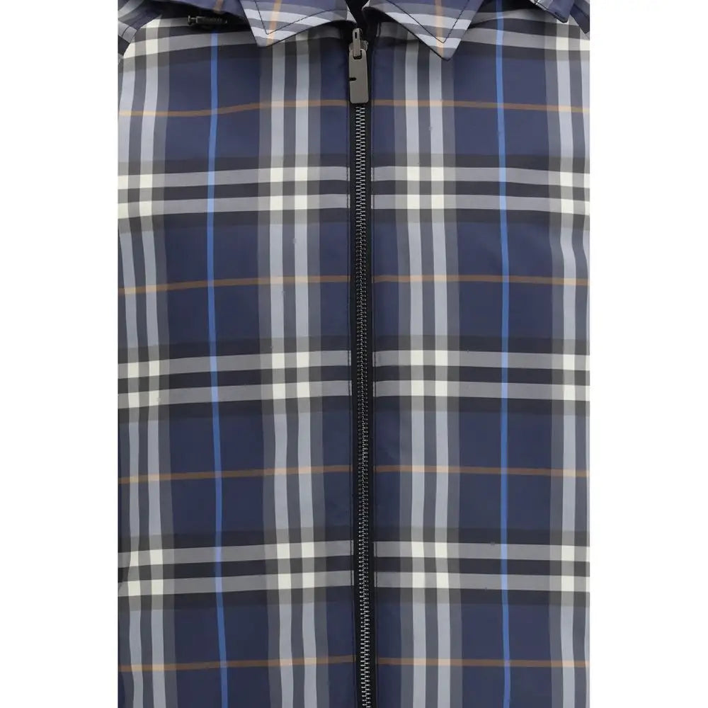 Burberry blå bomuldstøj: marineblå grå hvid tern trench coat med sort lynlås