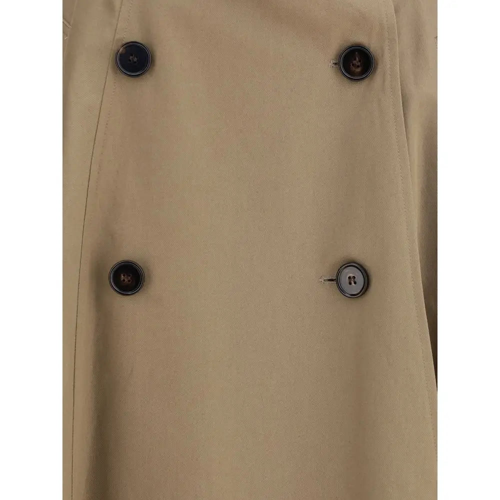 Burberrys brune bomulds midi-nederdel med beige trench coat og brune sølvknapper