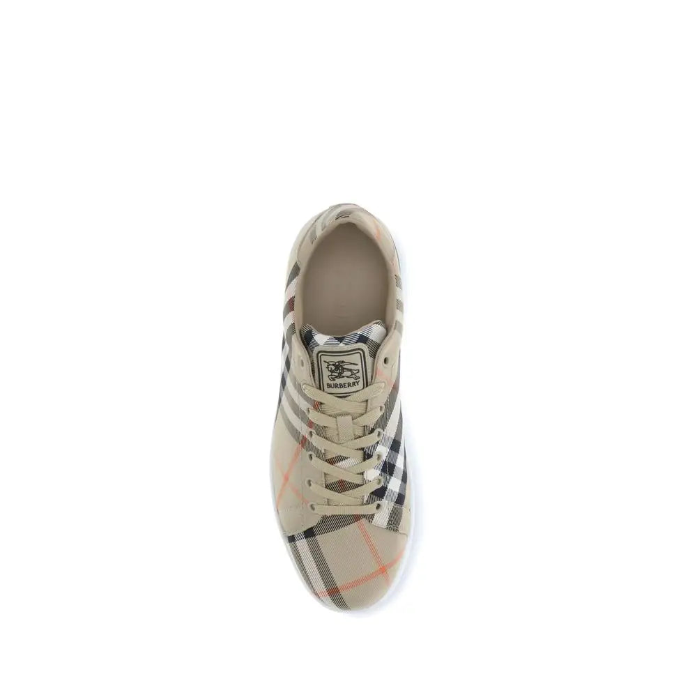 Burberry multicolor polyamide low top sneakers in beige og sort ternmønster med beige snører