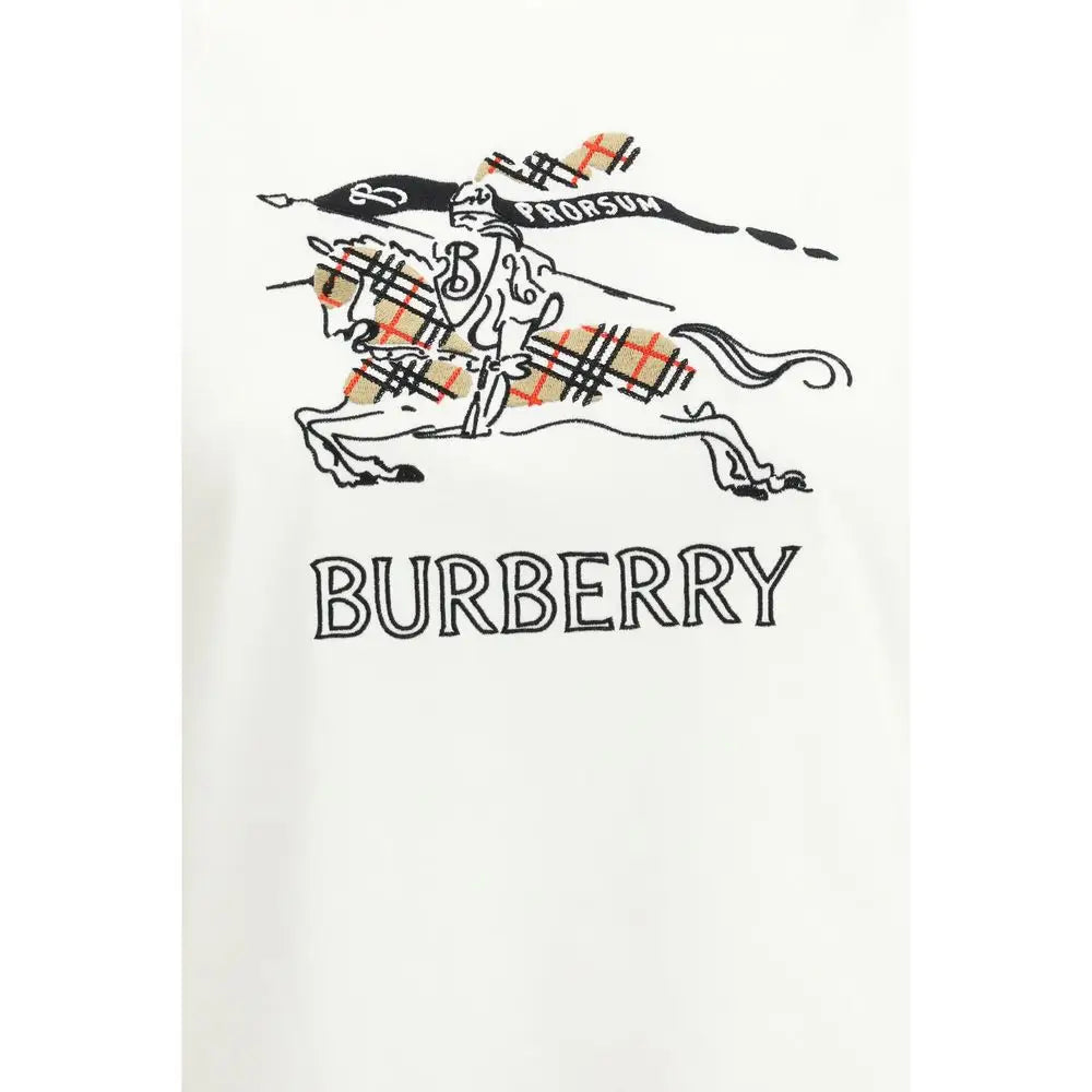 Hvid Burberry T-shirt med hest-motiv, outlet mærkevarer, spar 30-70%