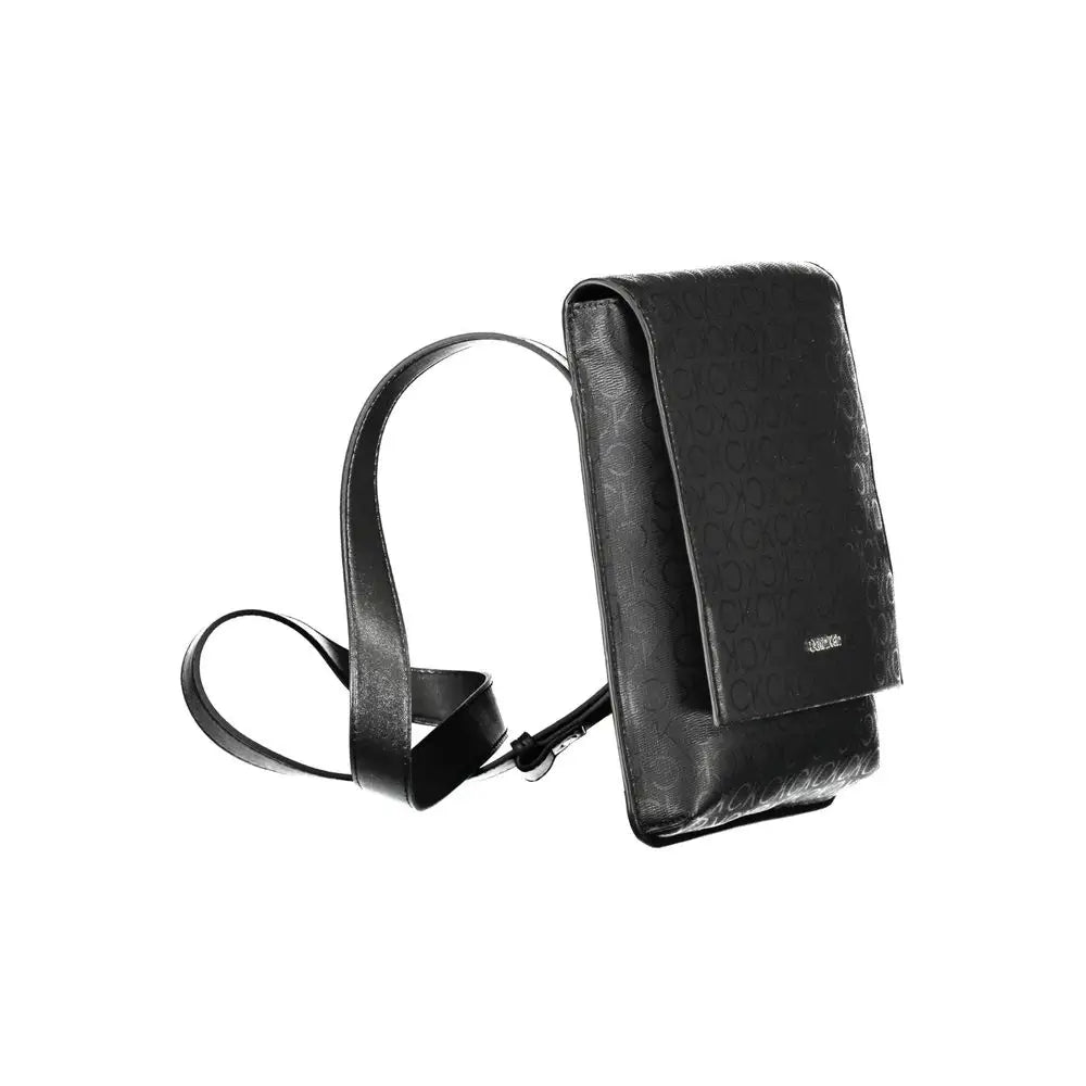 Calvin Klein black polyester skulder taske med læder og logo mønster