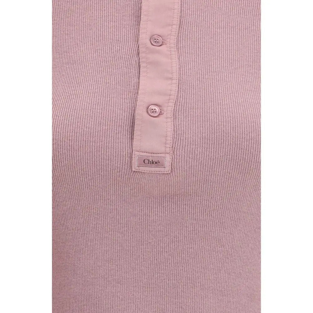 Chloé multicolor cotton shirt med pink ribbed knit og knapforan