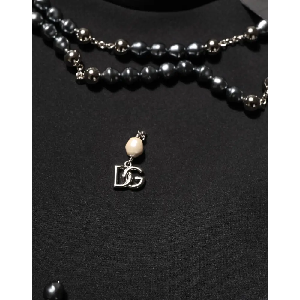Dolce & Gabbana Black Polyester Necklace Embellished T-shirt - T-shirts