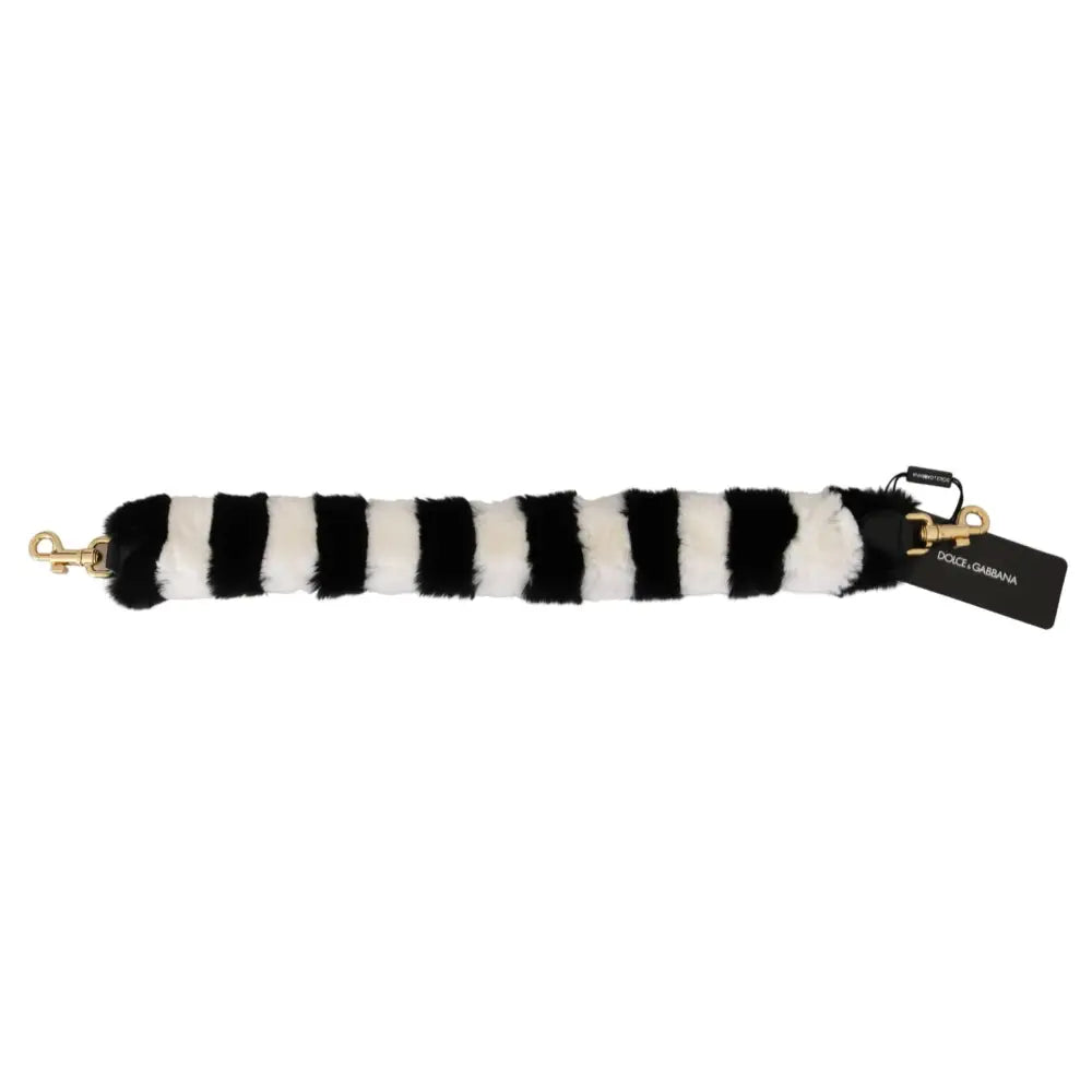 Dolce & Gabbana Black White Lapin Fur Accessory Shoulder Strap