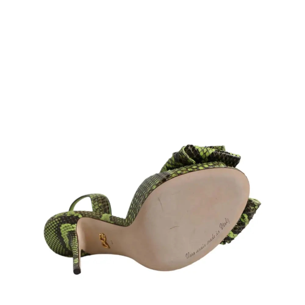 Dolce & Gabbana Green Python Leather Heels Sandals Shoes