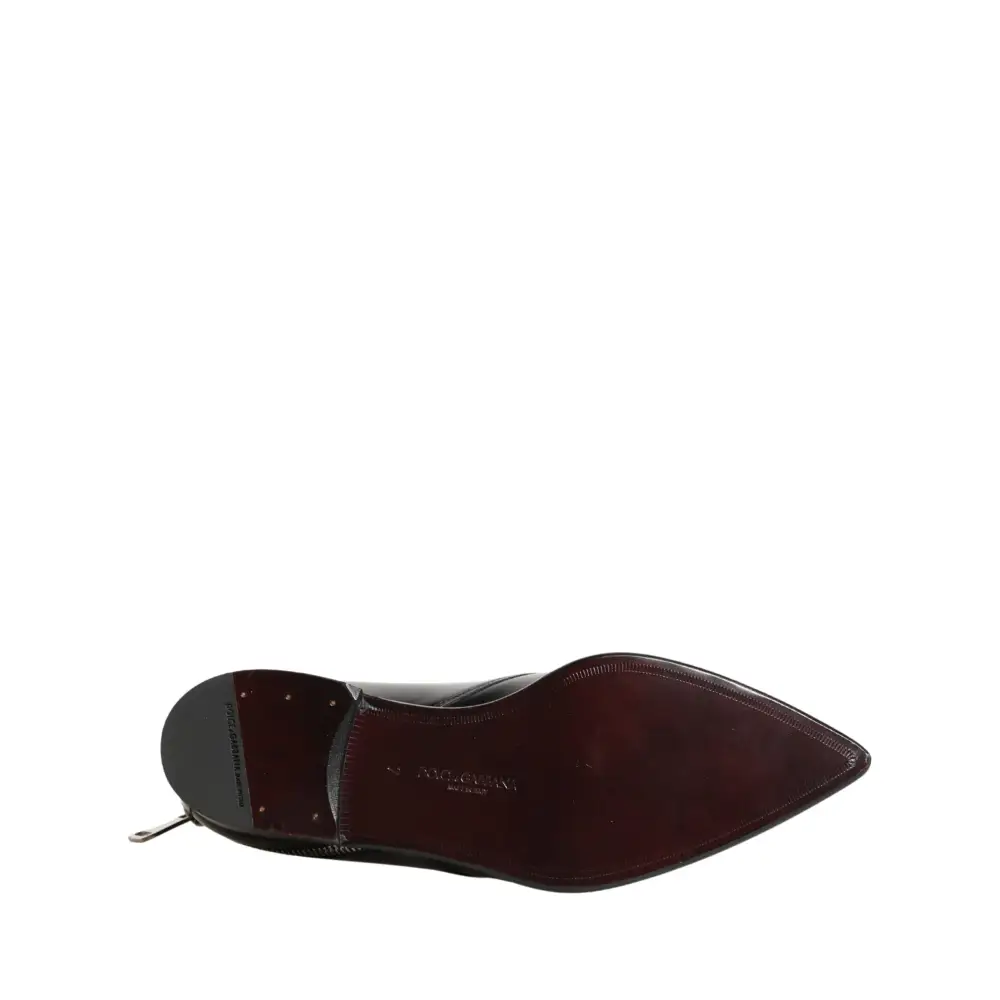 Mørk brun læder zip dress derby sko fra Dolce & Gabbana med spids tå