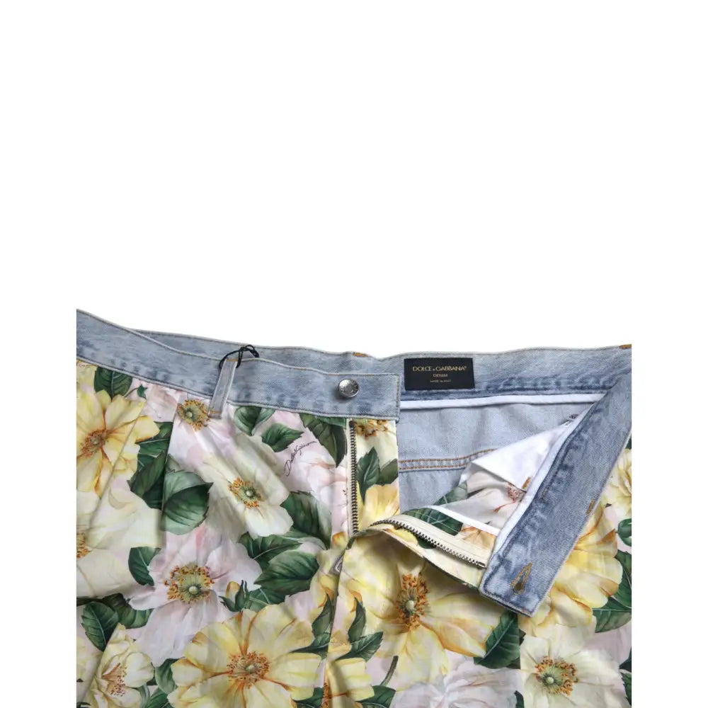 Dolce & Gabbana Multifarve Floral Print Denim Bermuda Shorts