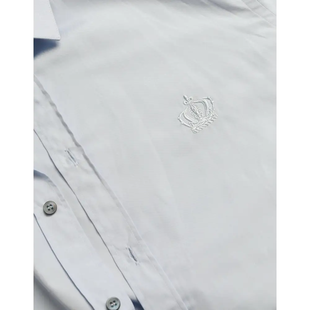 Sky blue cotton Dolce & Gabbana formal gold dress shirt with embroidered crown