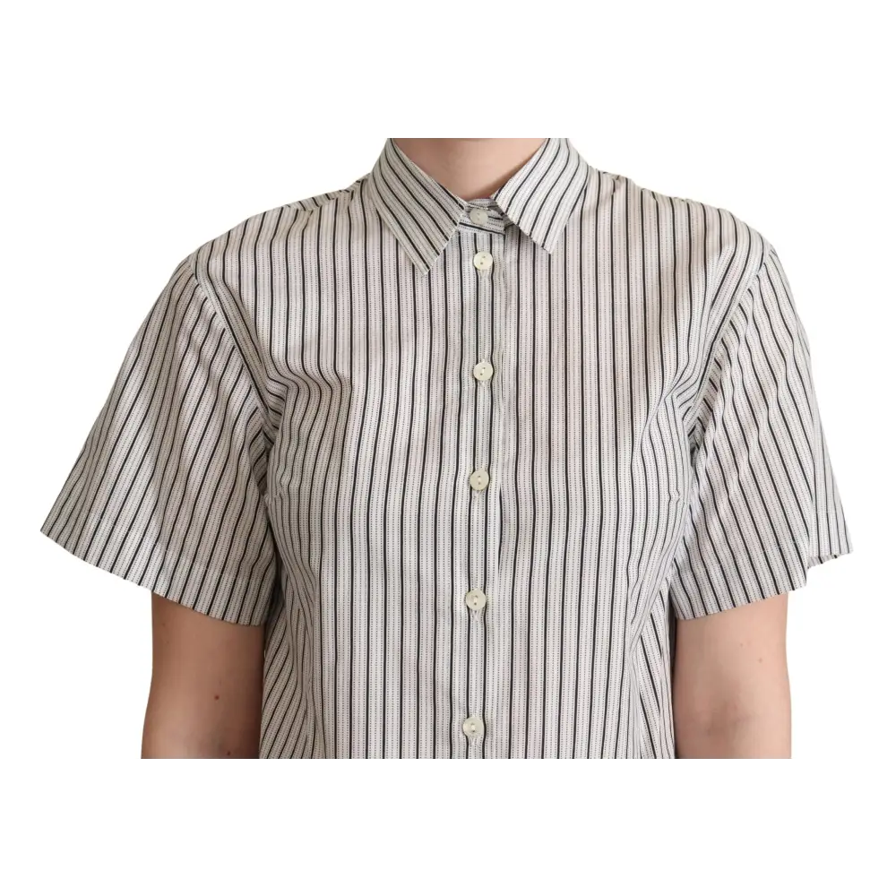 Dolce & Gabbana white black striped collared shirt med sorte og hvide striber