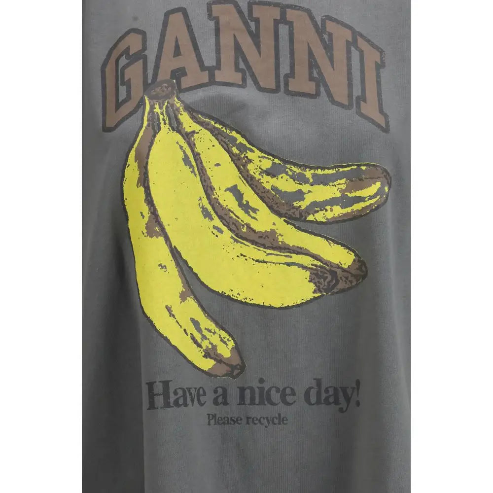 Ganni grå bomulds t-shirt med gul banan og Have a nice day!