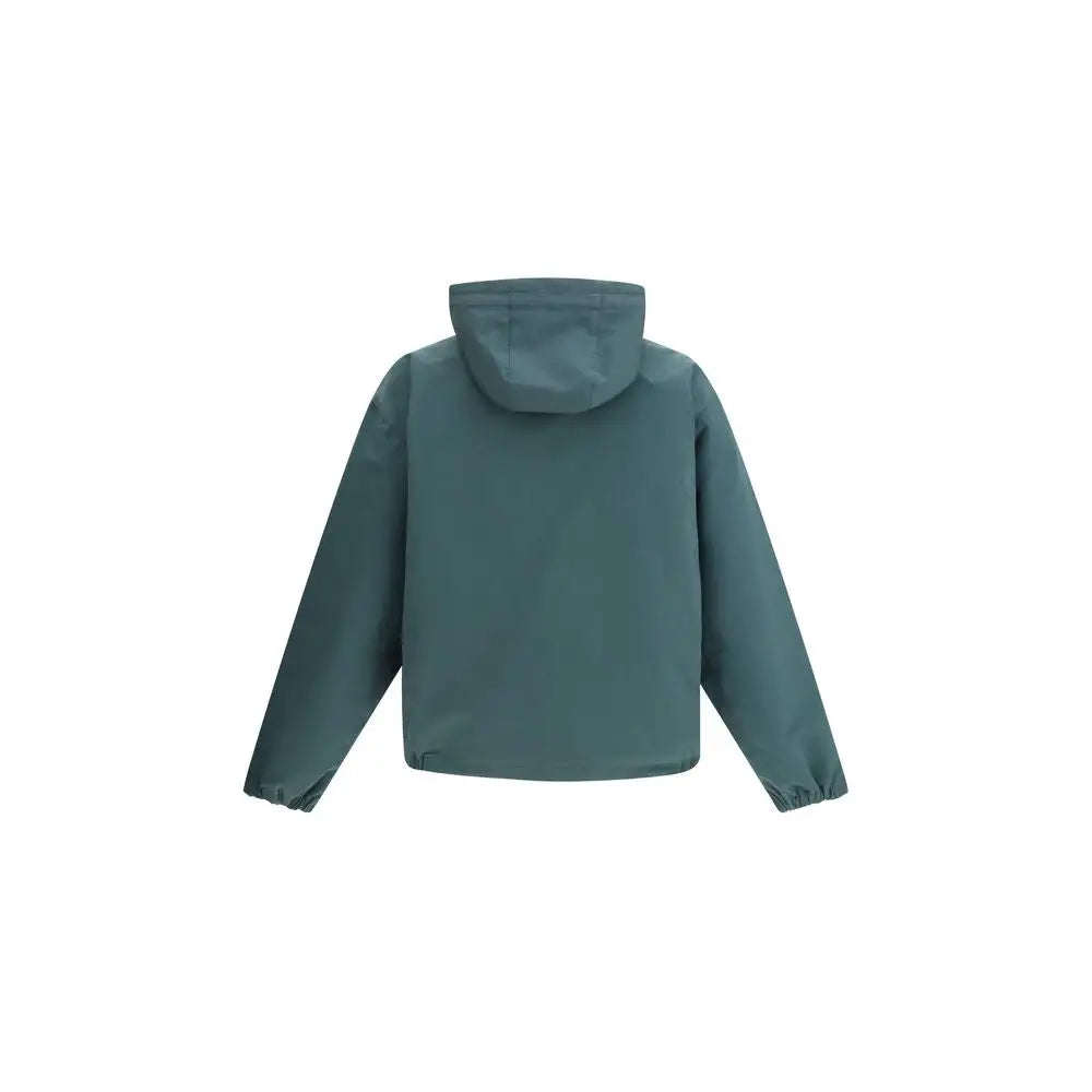 Sleek Gucci bicolor polyester hooded jacket i mørk teal med vandafvisende stof