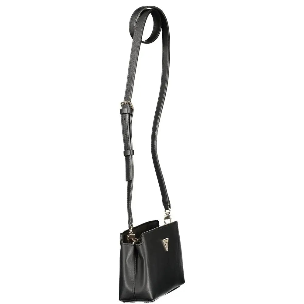 Sleek Guess Jeans Nero Poliuretano crossbody bag in black leather with silver triangular logo