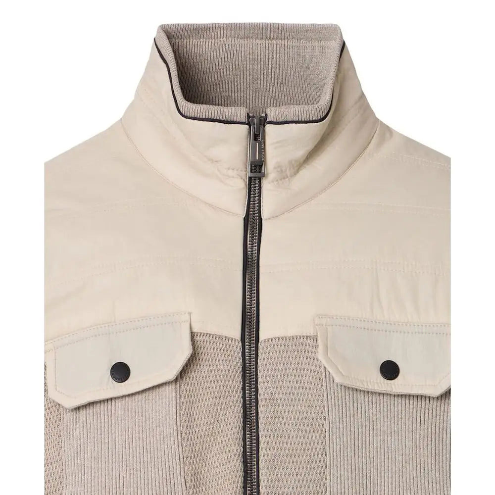 Herno beige virgin wool shell jacket med ribbet krave og mesh-paneler