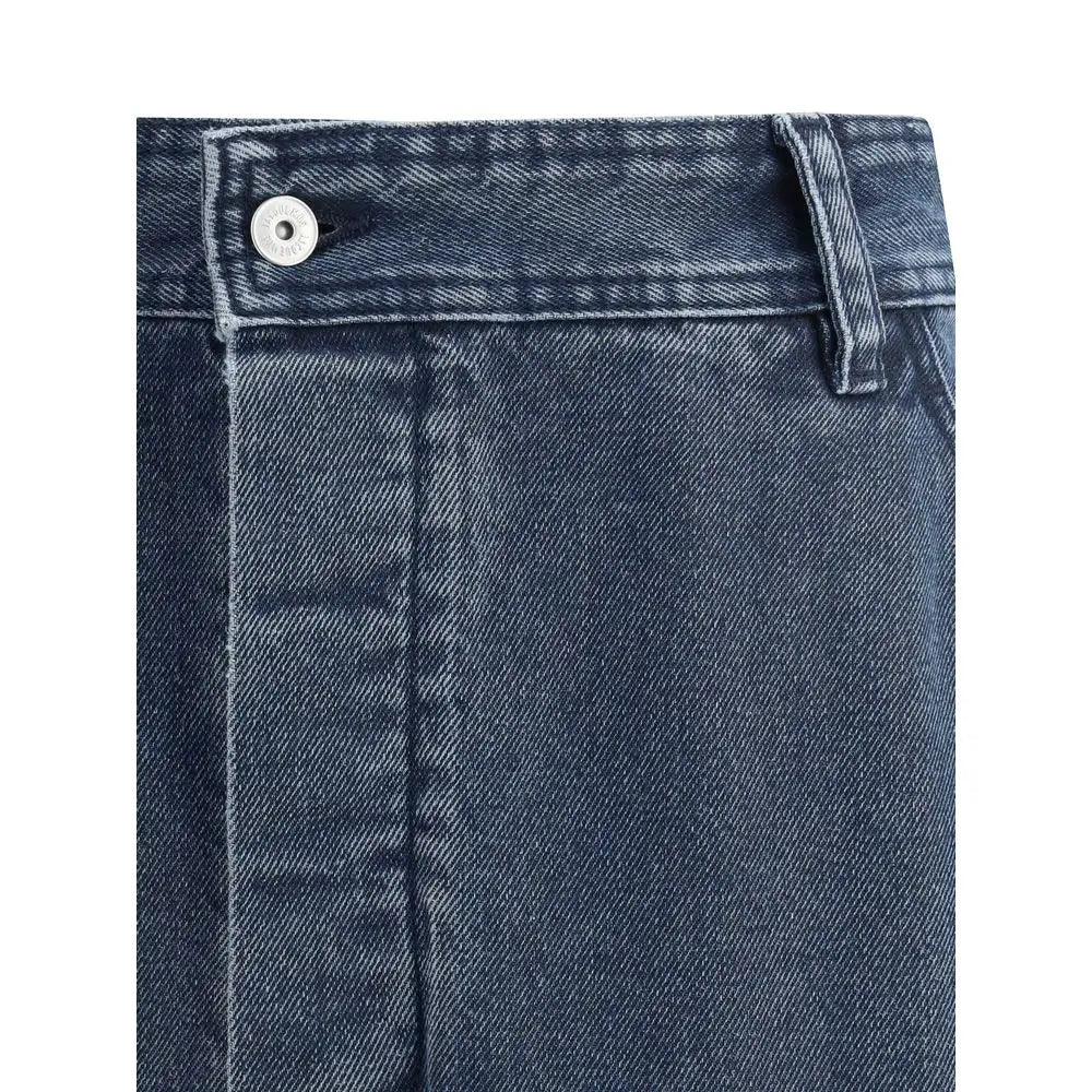 Mørkeblå Jacquemus blue cotton jeans med hvid knap i taljen