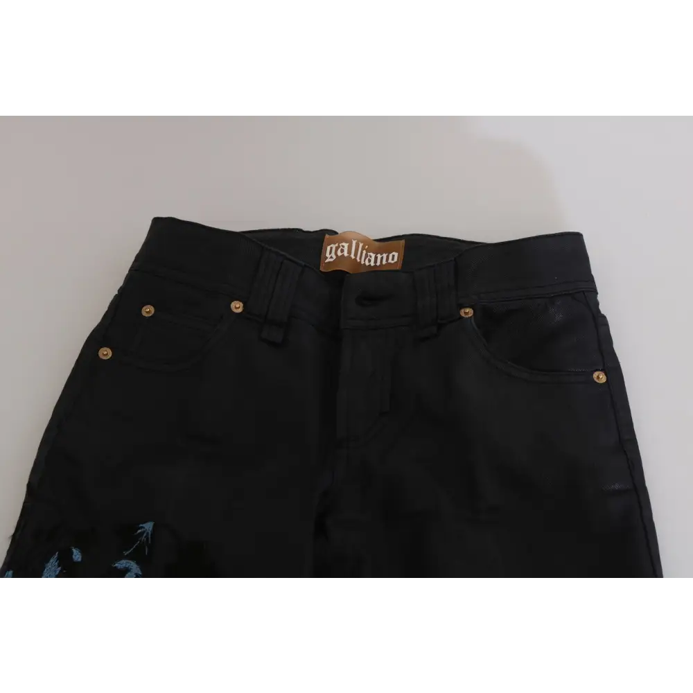 John Galliano Black Swan Floral Embroidered Mid Waist Skinny Denim Jeans - Jeans