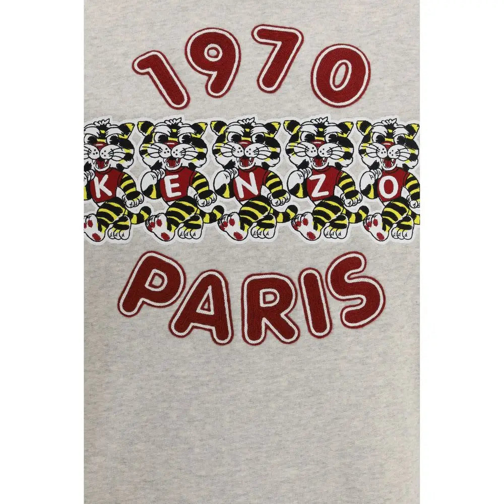 Grå Kenzo sweatshirt med tiger-grafik og 1970 Paris-motiv, 100% originale brands