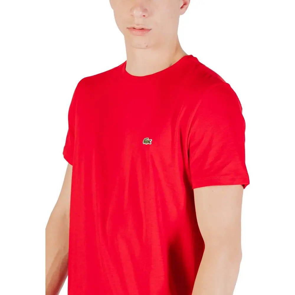 Rød Lacoste herre kortærmet t-shirt med grøn krokodil-logo i multicolor bomuld