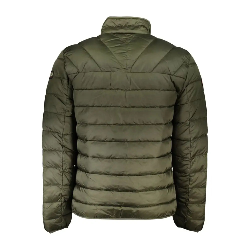 Napapijri green polyamide quilted puffer jakke med høj krave