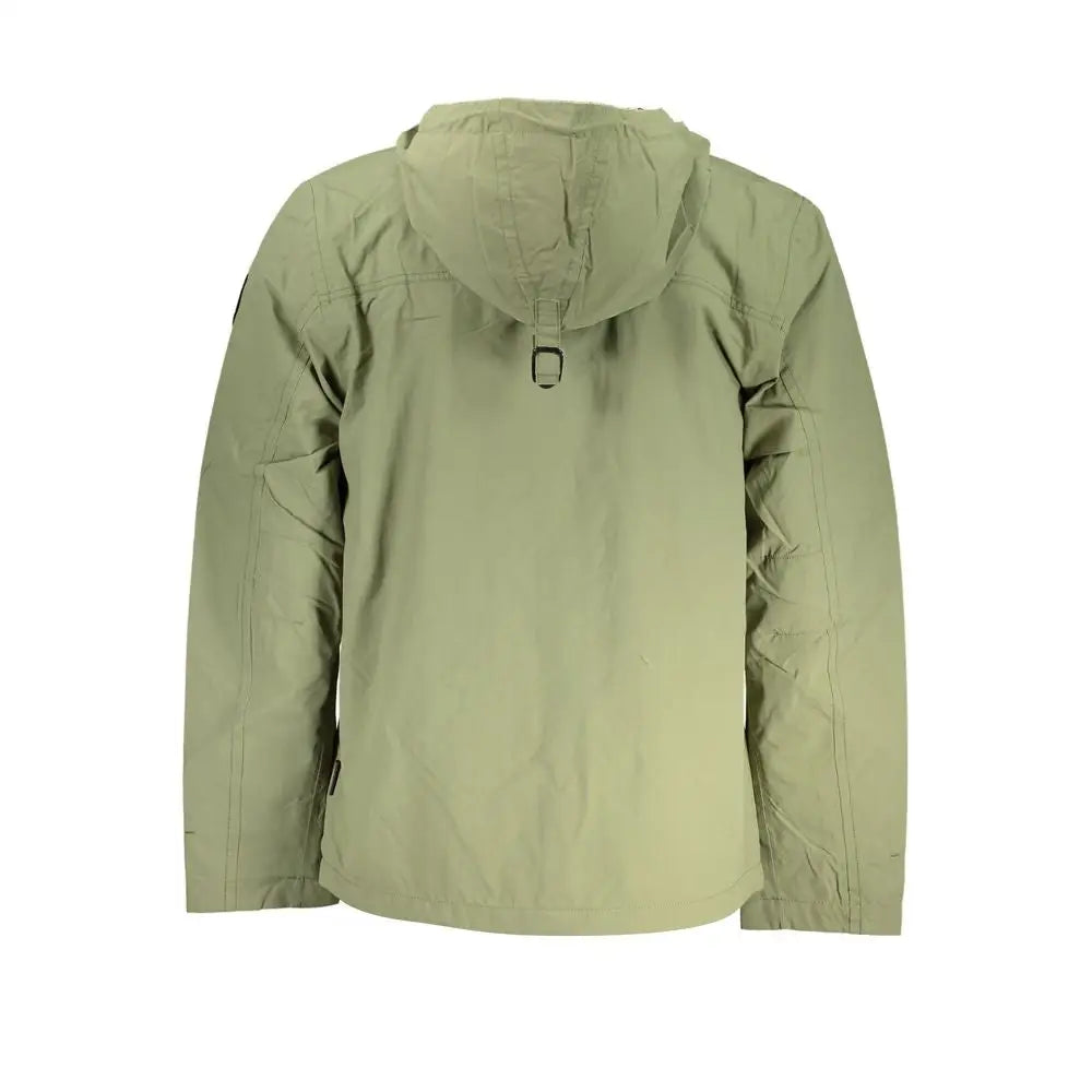 Napapijri green polyester jacket in olive green with hood and drawstring