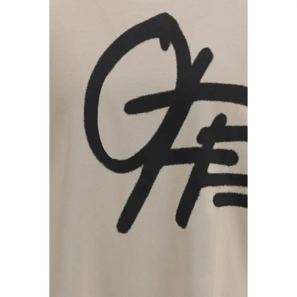 Off-White beige cotton sportswear t-shirt med sort graffiti-logo
