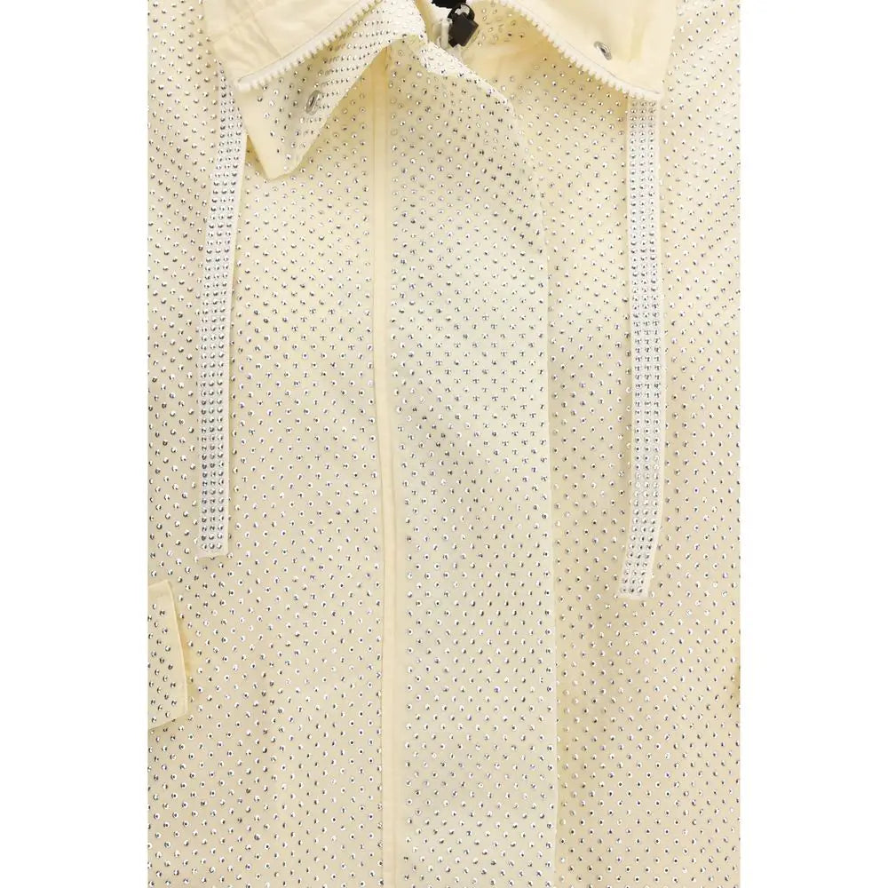 Pinko bicolor polyester regnjakke i cremfarvet med perforeret tekstur og sølv lynlås