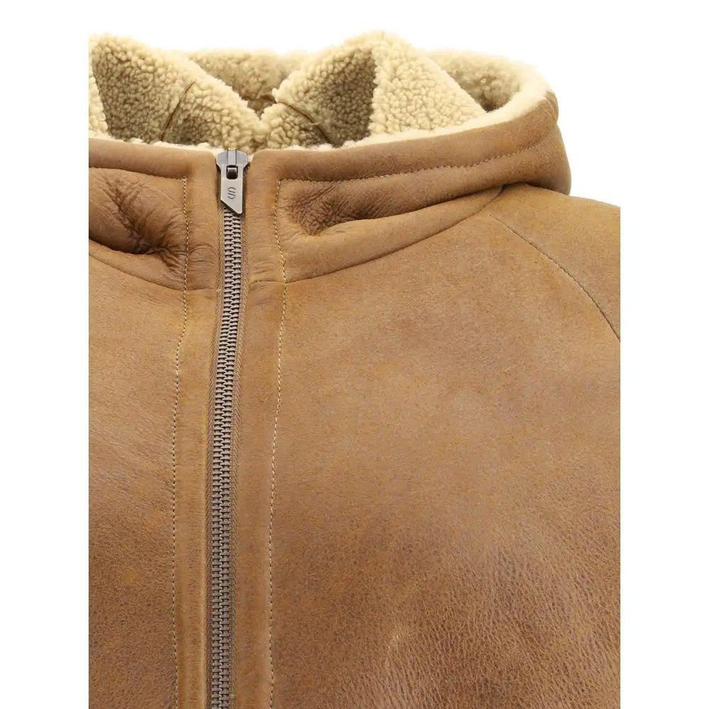 Tan Salvatore Santoro shearling jakke med cremekantet for