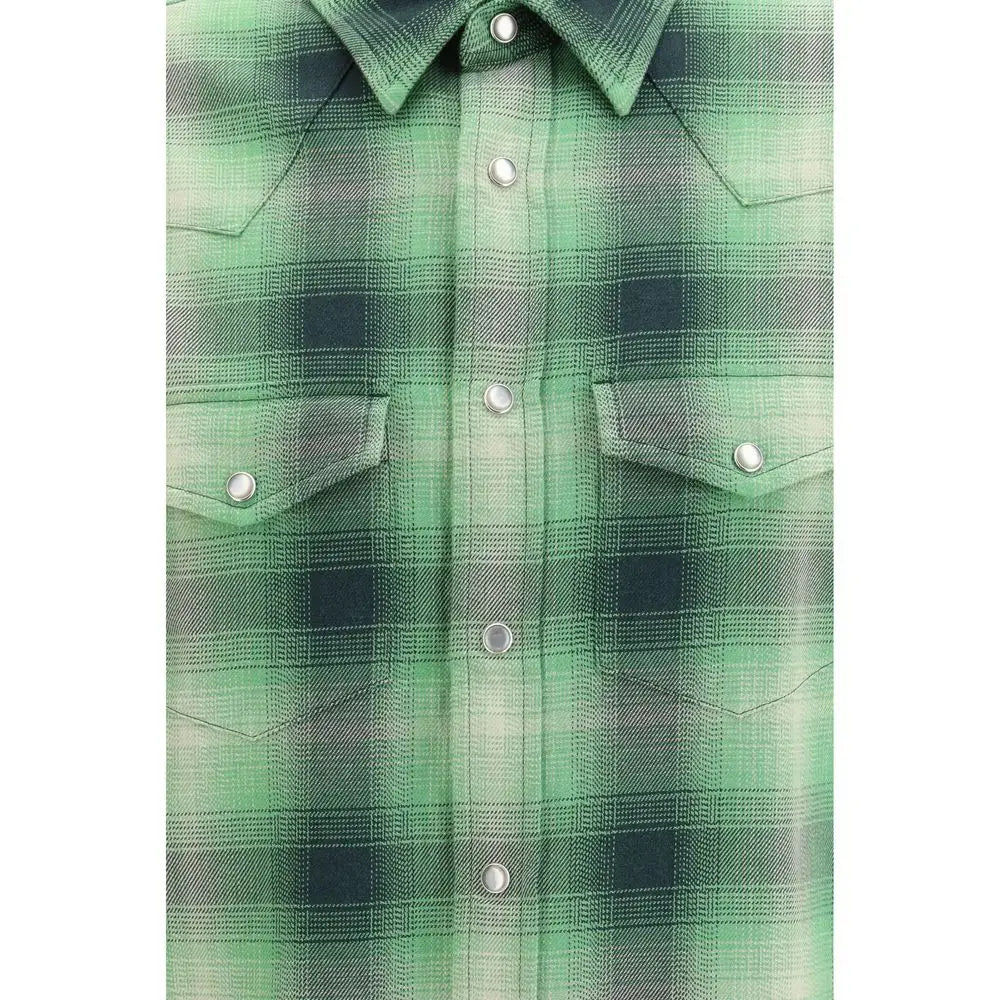 Tom Ford bicolor cotton plaid shirt i grønt og mørkegråt med sølvknapper
