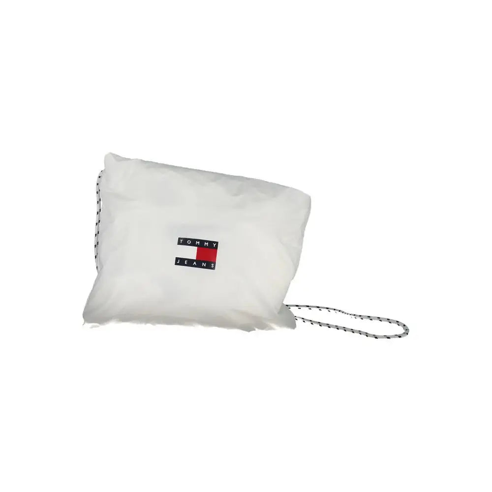 Tommy Hilfiger chic waterproof hooded jakke med hvid Tommy Jeans regnovertræk og sort-hvidt mønstret snor