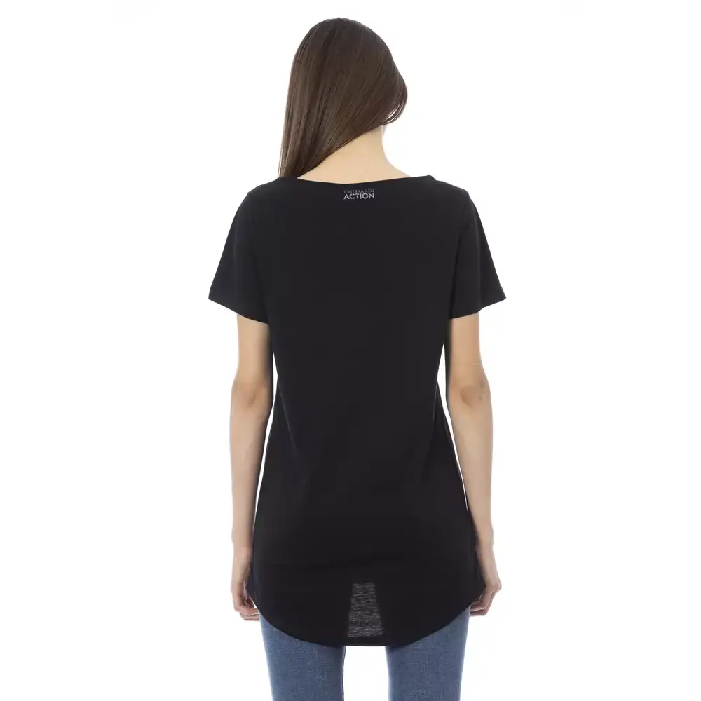 Trussardi Action black short-sleeved bomuld t-shirt med bådudskæring og tekstureret panel bagpå