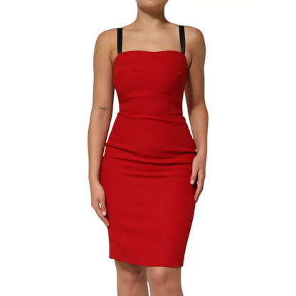 Dristig rød Dolce & Gabbana bodycon midi kjole med sorte stropdetaljer