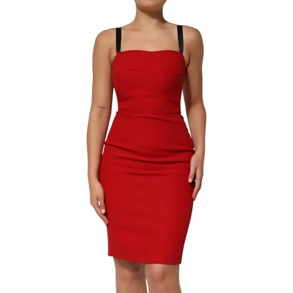 Dristig rød Dolce & Gabbana bodycon midi kjole med sorte stropdetaljer