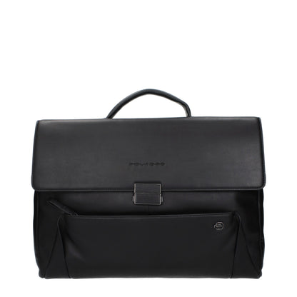 Piquadro Black Leather Business And Laptop Bag