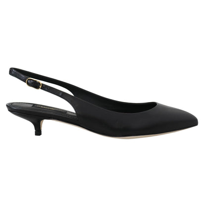 Dolce & Gabbana Black Leather Slingbacks Heels Pumps Shoes