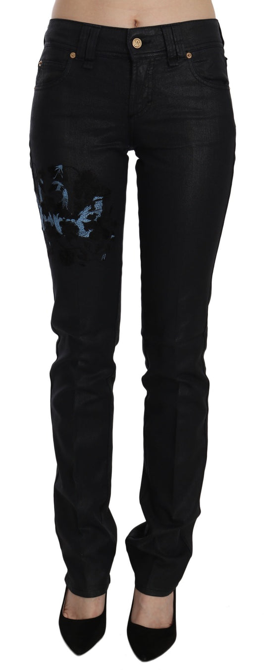 John Galliano Black Swan floral embroidered mid-waist skinny denim jeans