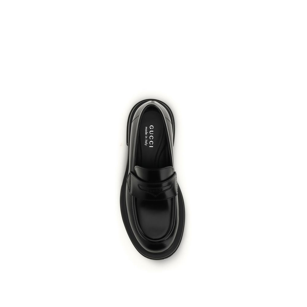 Gucci Black Calf Leather Bos Taurus Slip-On Loafers
