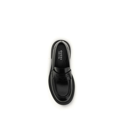 Gucci Black Calf Leather Bos Taurus Slip-On Loafers