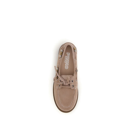 PINKO Beige Calf Leather Bos Taurus Slip-On Loafers