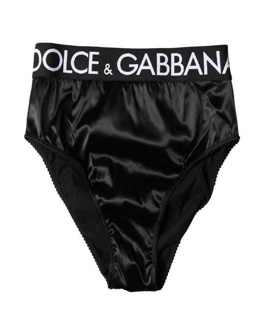 Dolce & Gabbana Black High-Waist Satin Briefs in Acetate, Elastane and Nylon