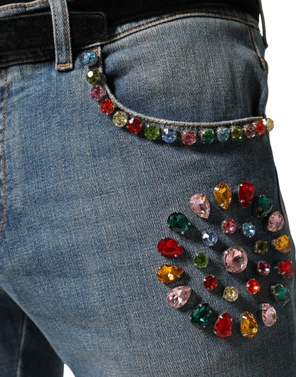 Dolce & Gabbana Blue Embellished Loose Cotton Men Denim Jeans