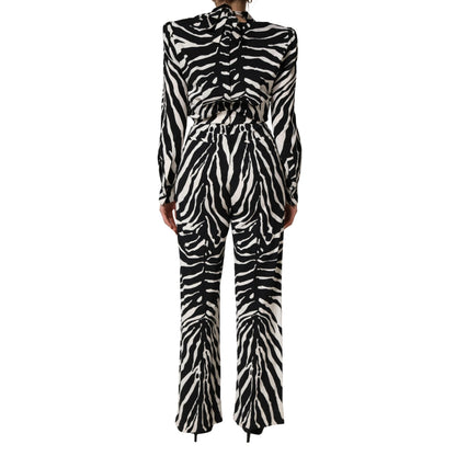 Dolce & Gabbana Black White Viscose Zebra Pattern Jumpsuit
