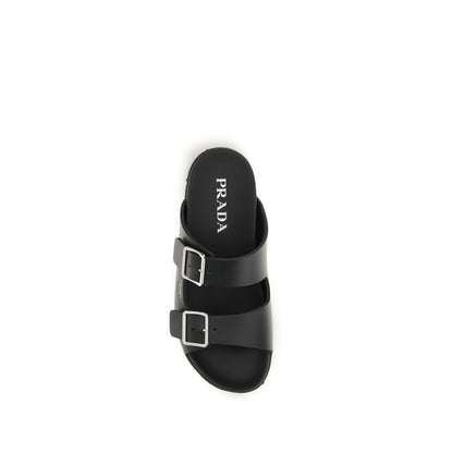 Prada Black Calf Leather Bos Taurus Sandals